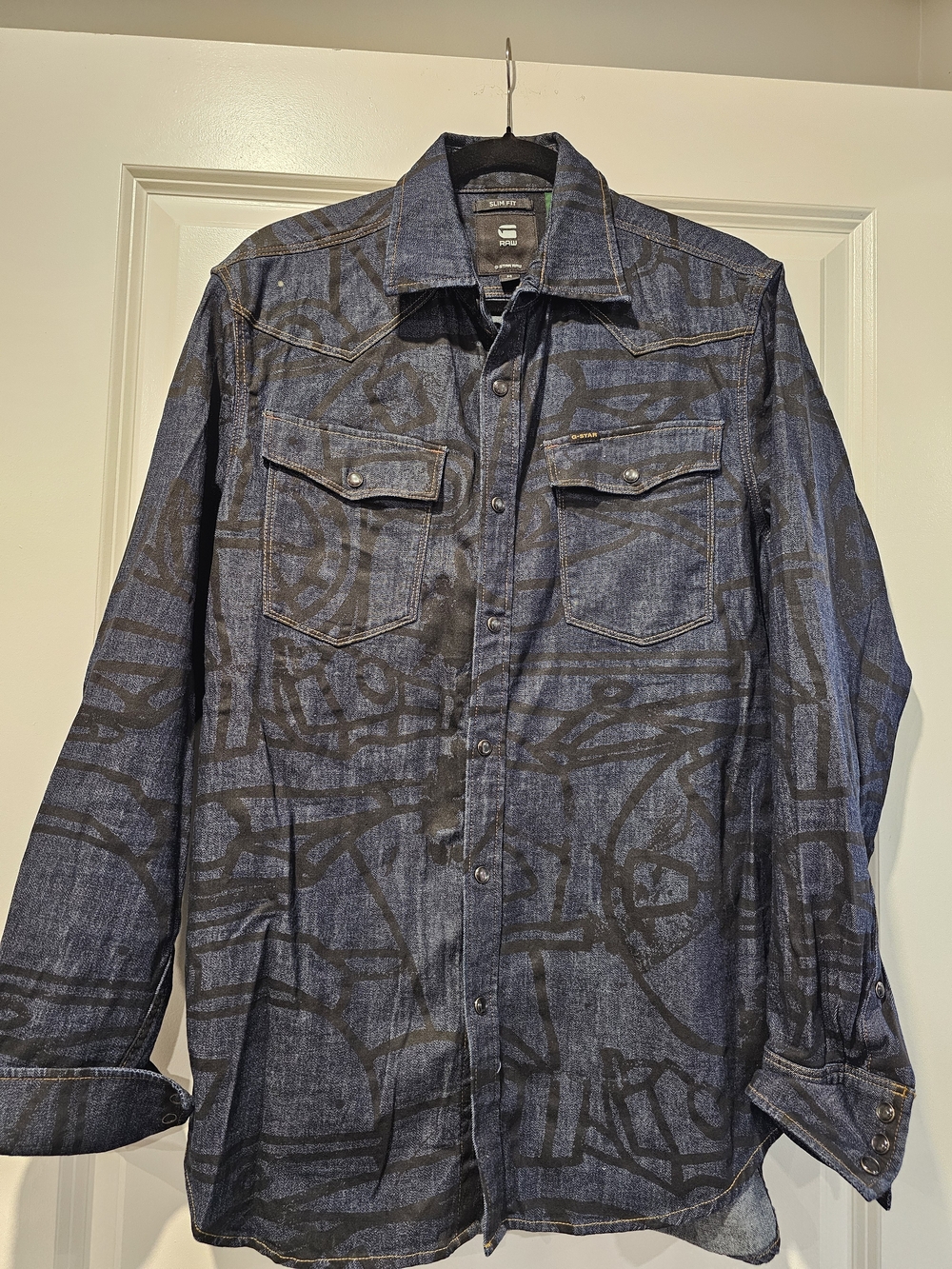 G-Star Men's Navy Printed Denim Jacket